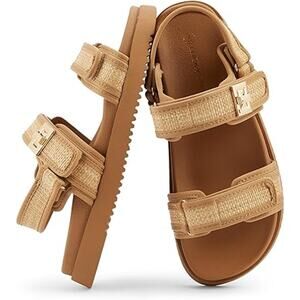 Lucky Step Womens Size 7.5 Tan Hook Loop Open Toe Double Strap Sandal Shoes